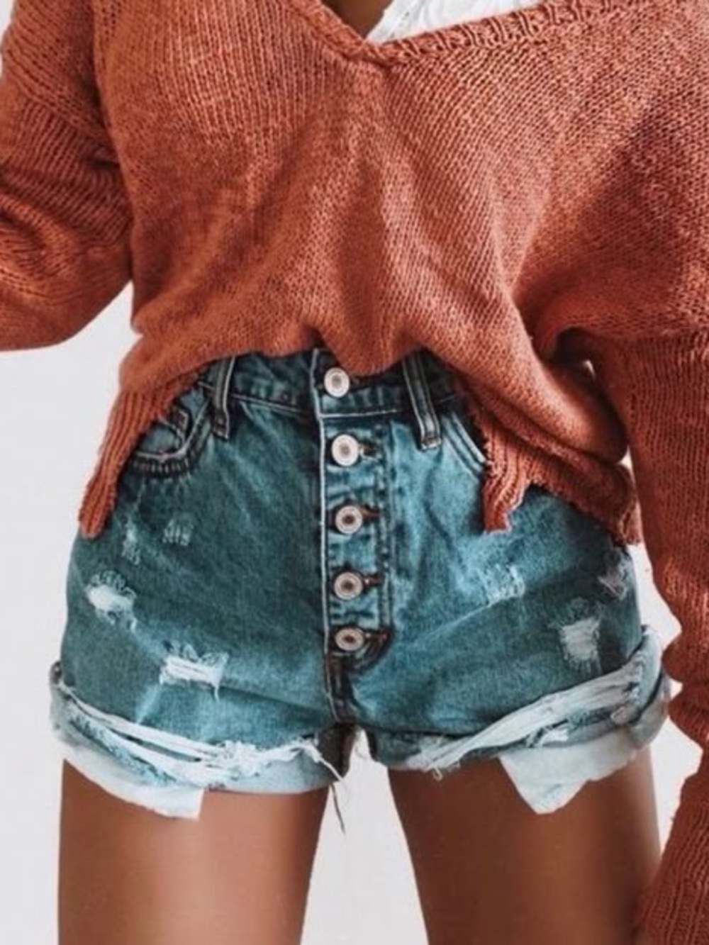 NWT VICI KanCan Distressed High-Rise Button Fly Jean Shorts